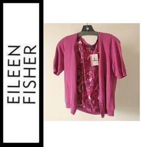 Eileen Fisher Cardigan Rose Silk Floral Lining NWT